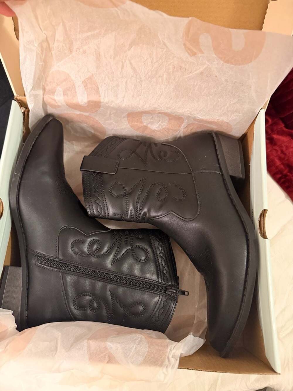 Cowboy Boots Size 8 Black Western Ankle Booties Side Zipper